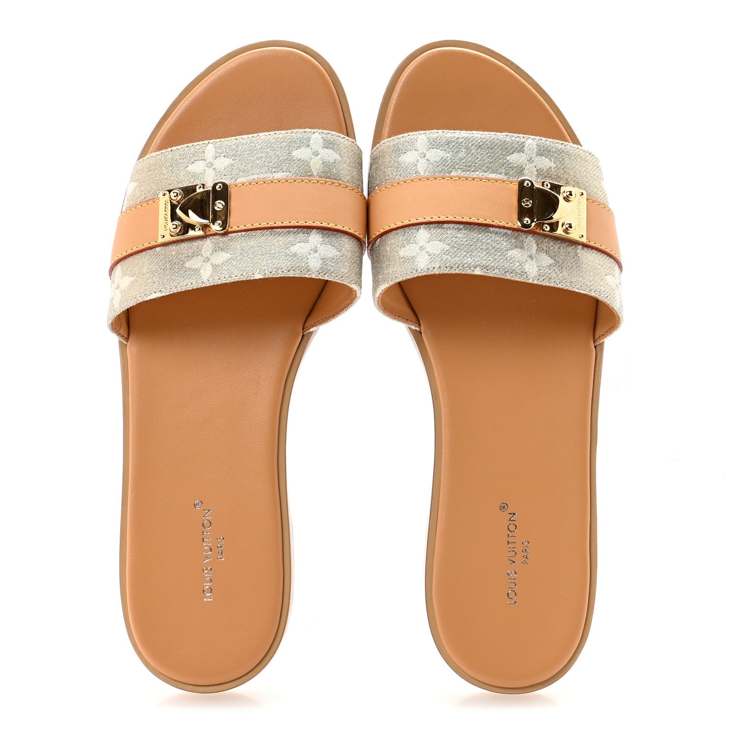 LOUIS VUITTON MONOGLAM LOCK IT FLAT MULE GOLD