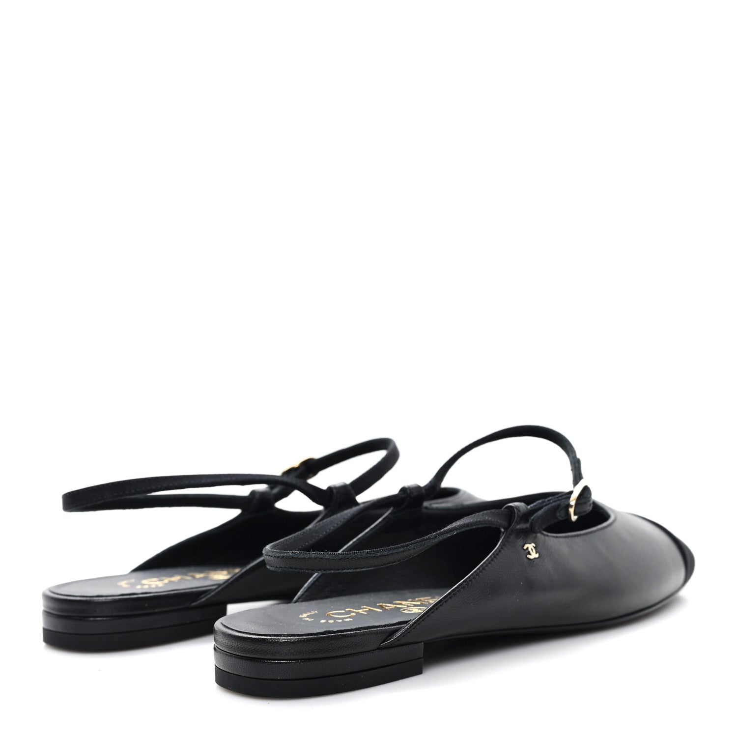 CHANEL SATIN CRYSTAL LAMBSKIN GROSGRAIN BOW CC SLINGBACK FLATS BLACK SLINGBACK WITH PEARLS