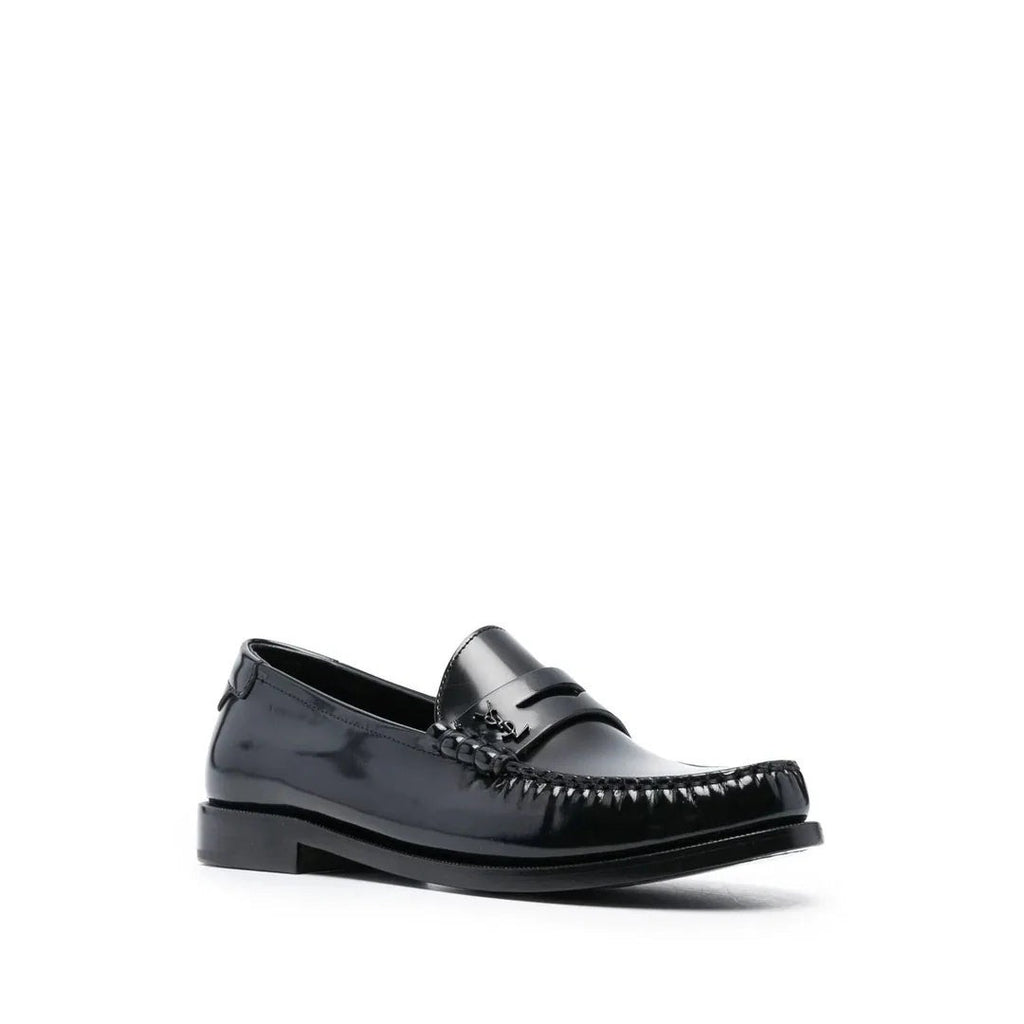 Saint Laurent Logo-Plaque Gathered Loafers - Black