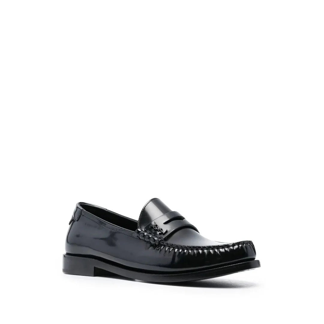 Saint Laurent Logo-Plaque Gathered Loafers - Black