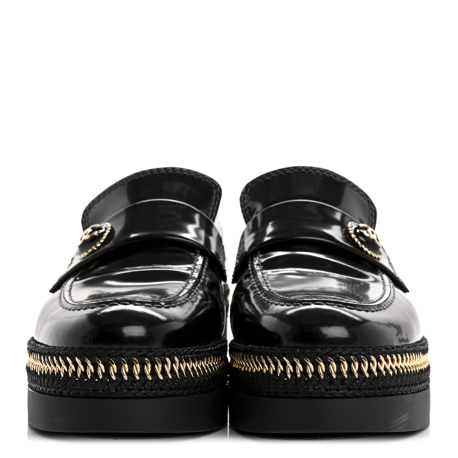 CHANEL CALFSKIN CC PLATFORM LOAFERS BLACK