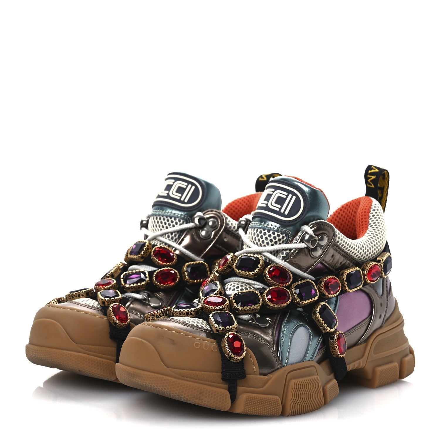 GUCCI FLASHTREK MESH CALFSKIN REMOVABLE CRYSTALS SNEAKERS WHITE
