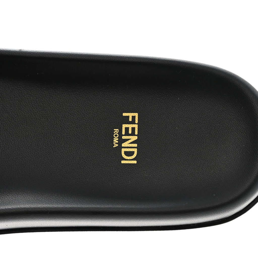 FENDI FEEL SATIN SLIDE SANDALS BLACK & WHITE
