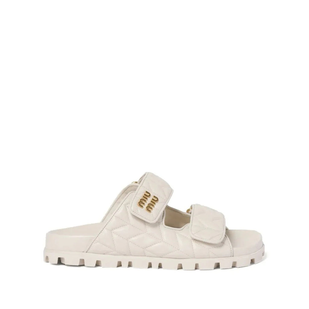 Miu Miu Nappa Matelasse Sporty Sandal - White