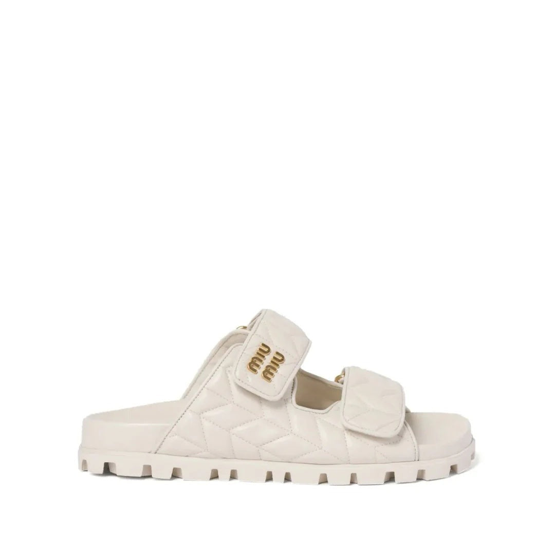 Miu Miu Nappa Matelasse Sporty Sandal - White