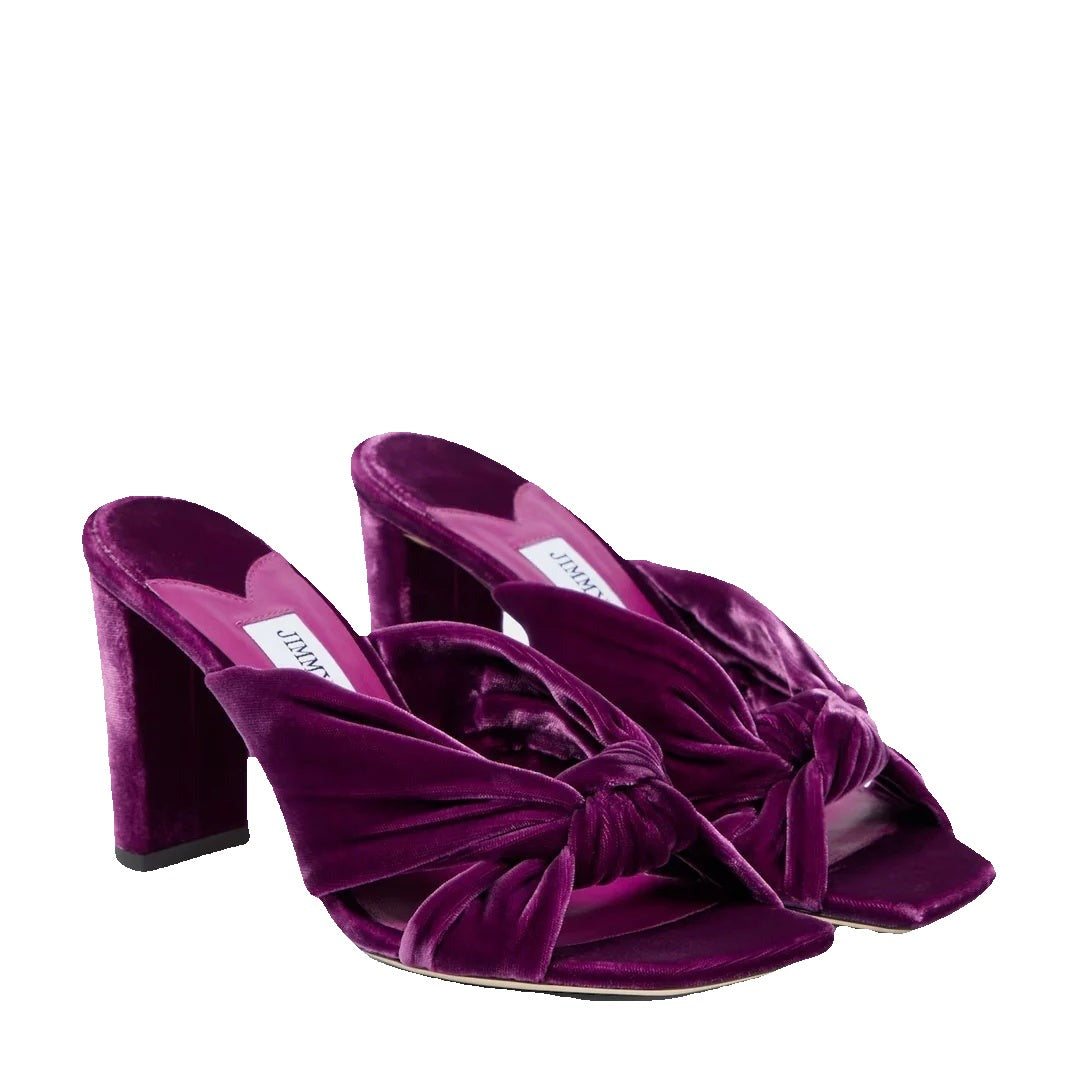 Jimmy Choo Livi 85 Gingham Bow Wedge Mules - Purple