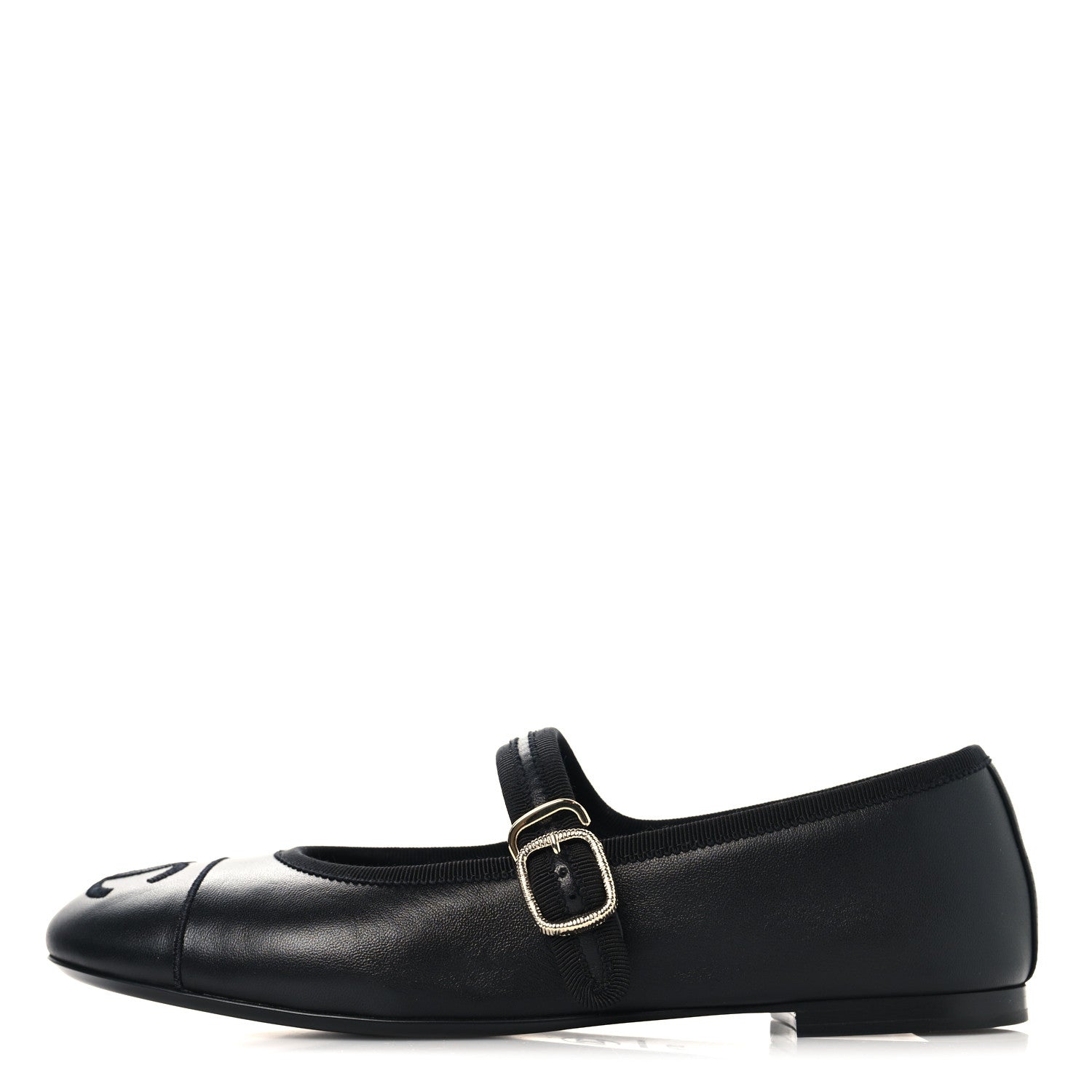 CHANEL PEARL STUDDED MARY JANE FLATS LAMBSKIN BLACK