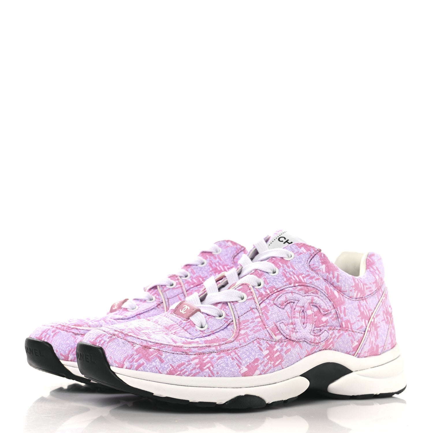 CHANEL TWEED SUEDE CALFSKIN CC SNEAKERS PINK & BEIGE