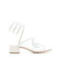 René Caovilla Satin Snake Detail Flat Sandal - White