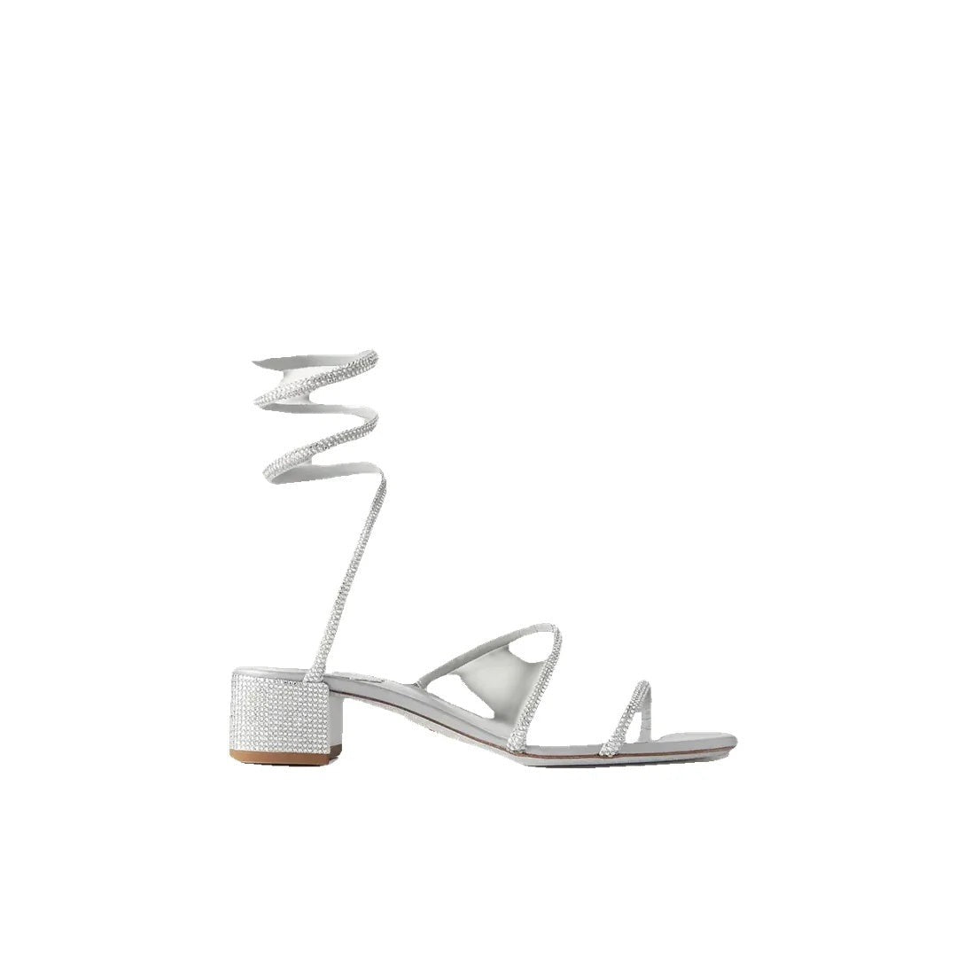 René Caovilla Cleo Crystal-Embellished Satin Sandal - White