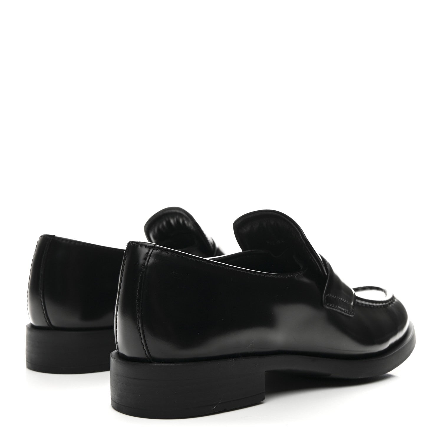 PRADA SPAZZOLATO TRIANGLE LOGO MONOLITH POINTY LOAFERS BLACK