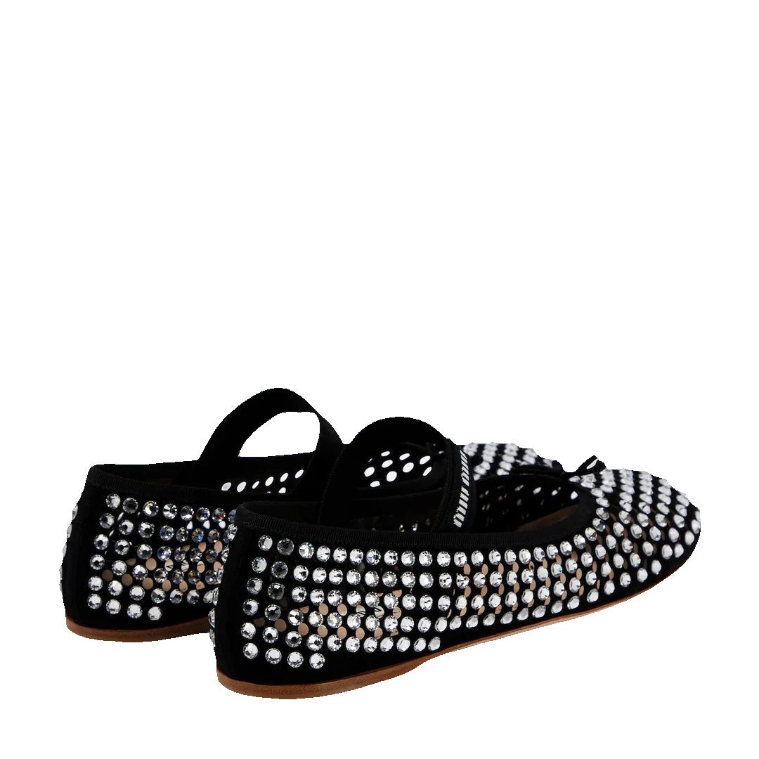 Miu Miu Nappa Ruched Ballet Flats - Black with Crystals