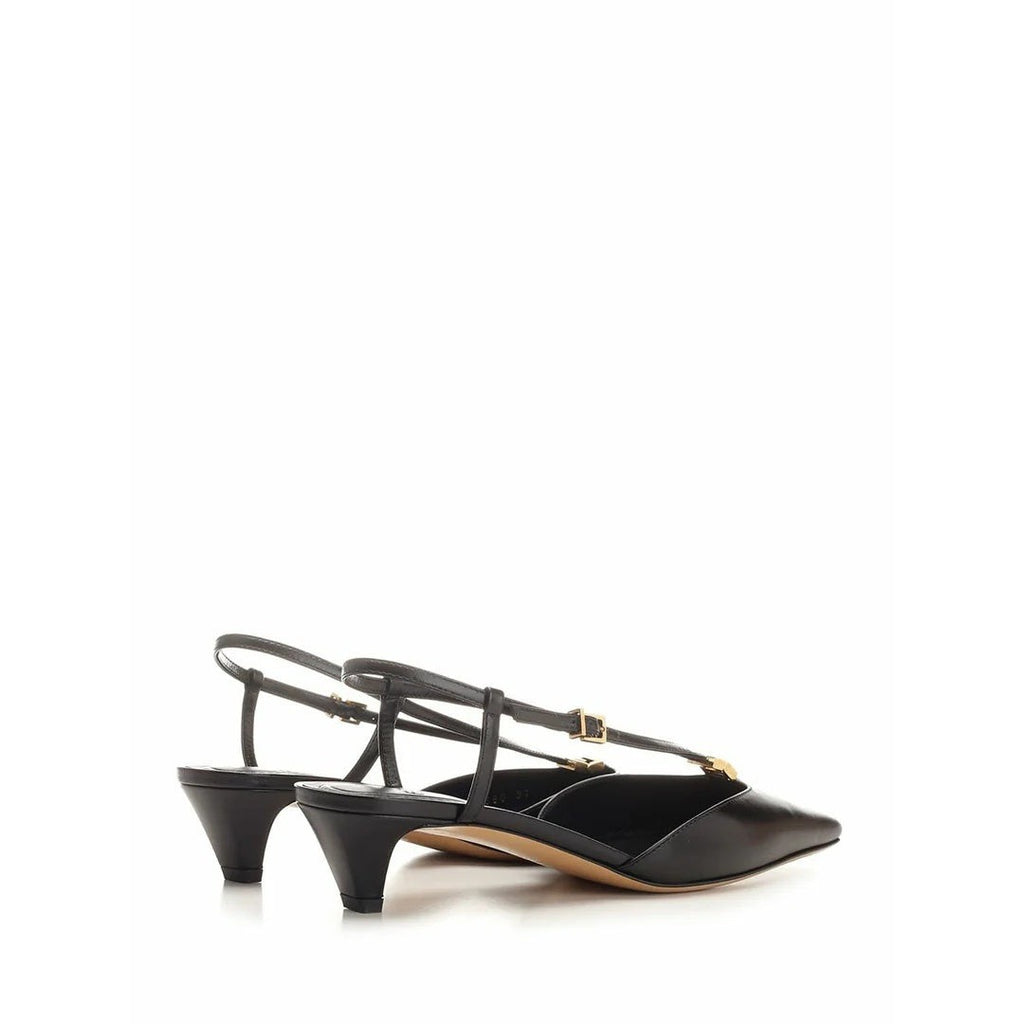 Fendi FFold Paneled Leather Slingback Flats - Black