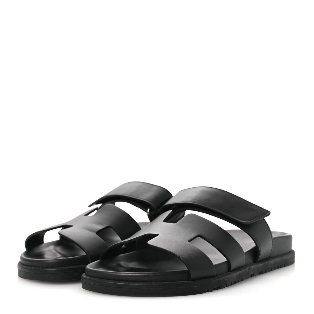HERMES CHYPRE SANDALS CALFSKIN BLACK
