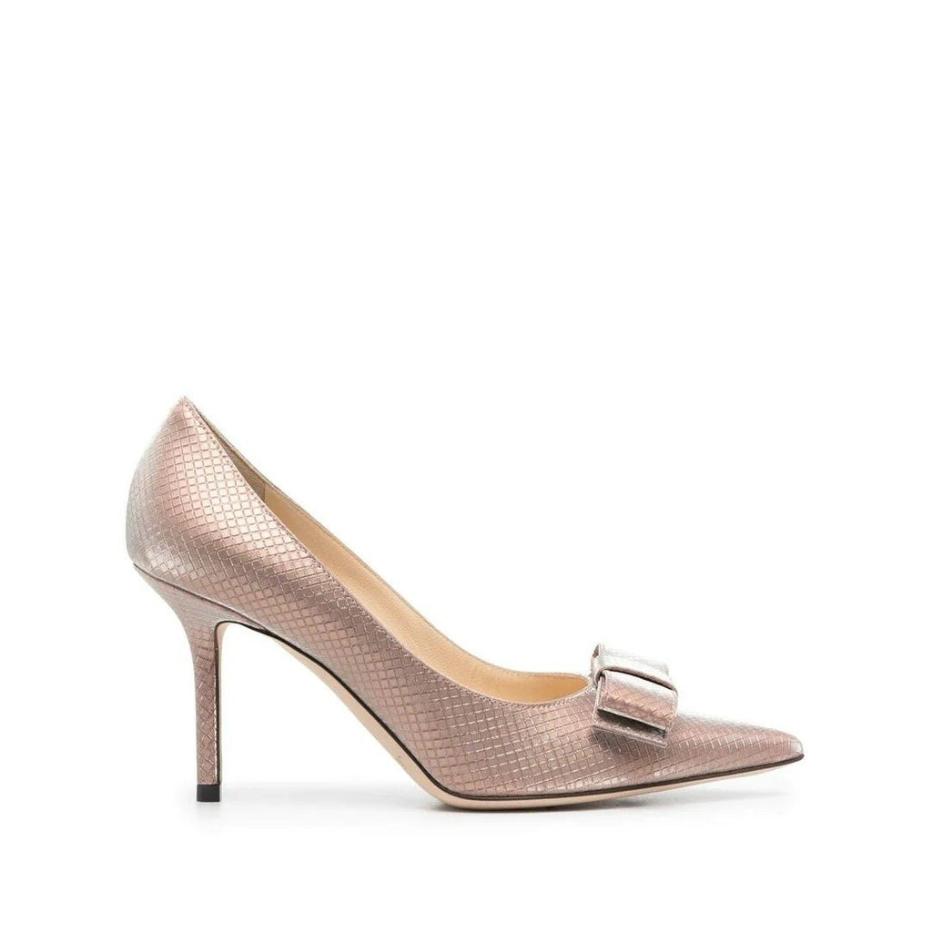 Jimmy Choo Livi 85 Gingham Bow Wedge Mules - Rose Gold/Pink