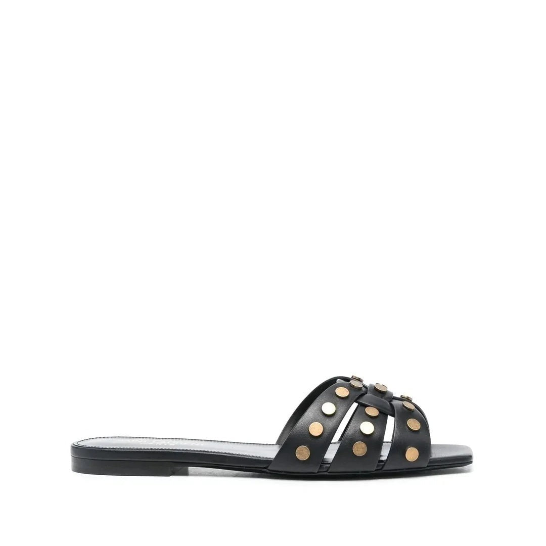 Saint Laurent Tribute Flat Sandals - Black (studded)