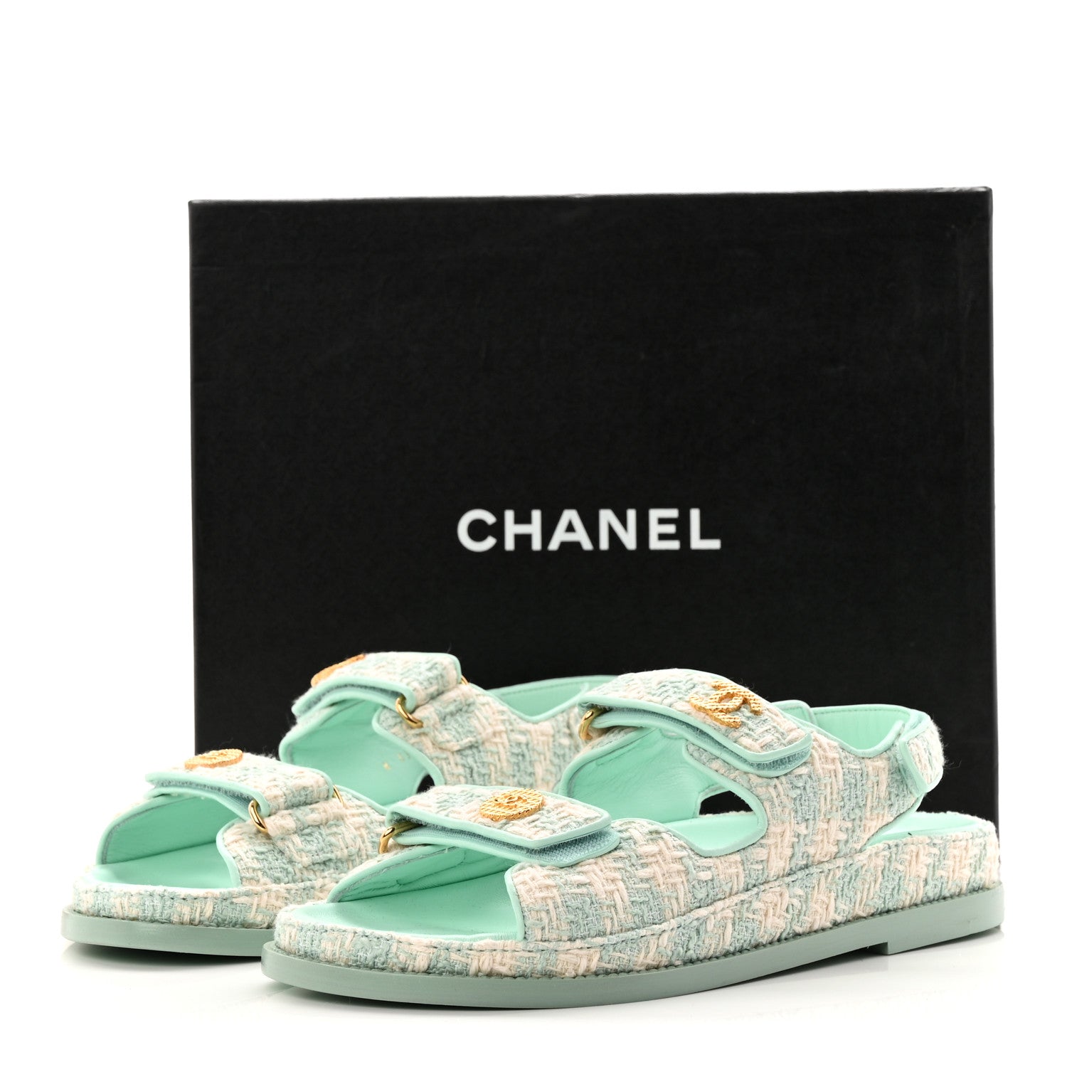 CHANEL TWEED BLUE DAD SANDALS