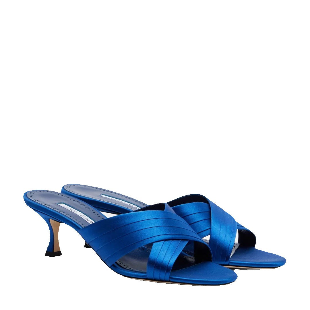 Manolo Blahnik Vierasan Crossover-Strap Heeled Sandals - Blue