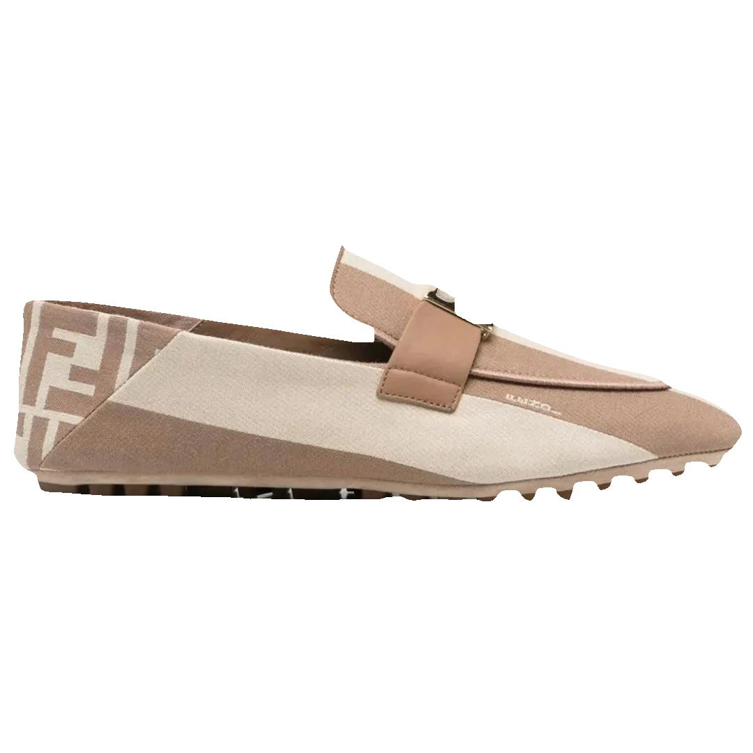 Fendi Baguette Nappa Leather Loafers - Beige/Brown FF Pattern