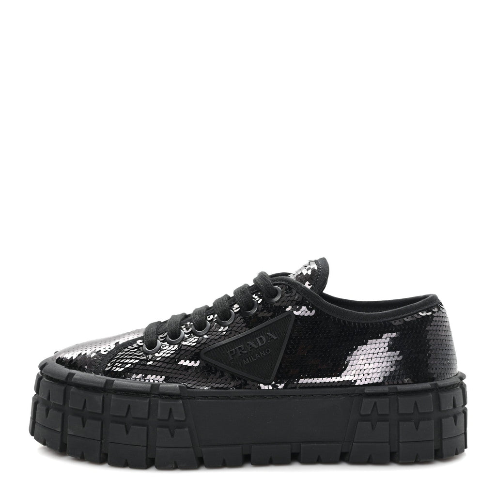 PRADA RE-NYLON GABARDINE TRIANGLE LOGO DOUBLE WHEEL SNEAKERS BLACK