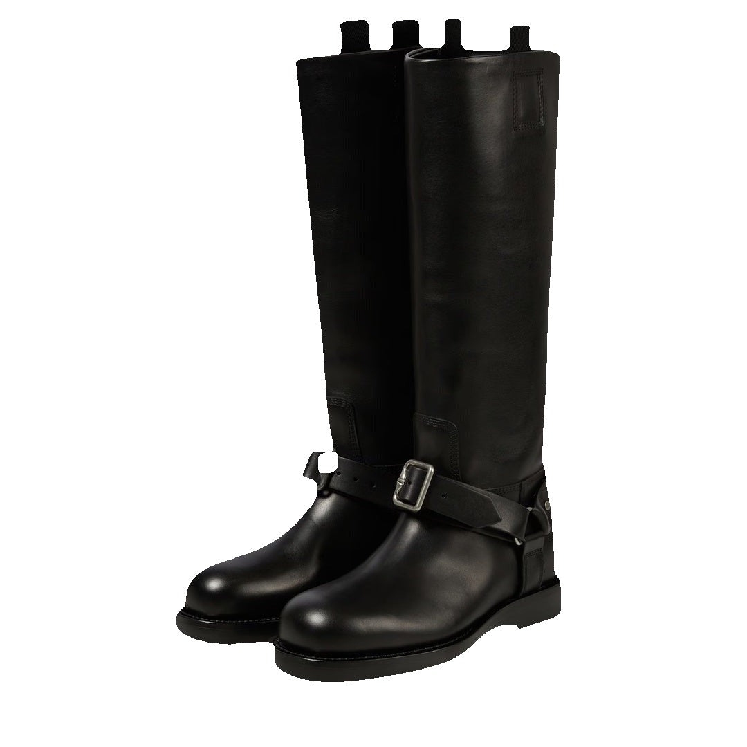 Burberry Saddle Knee-High Leather Boots - Black