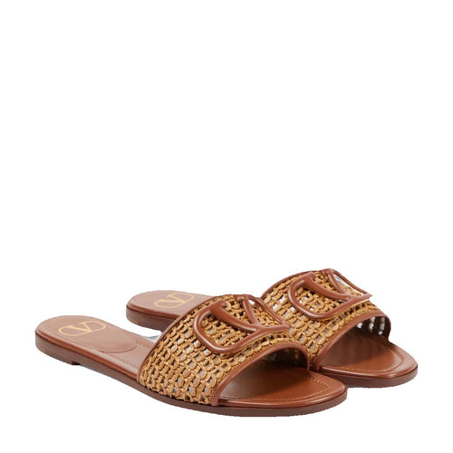 Valentino Garavani VLogo Signature Slide Sandal Raffia 60mm - Brown/Tan