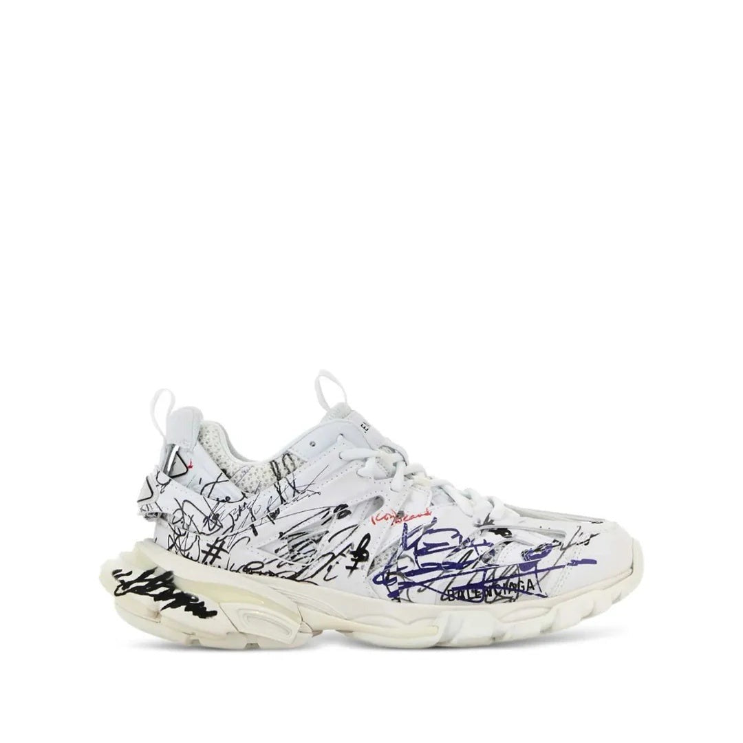 Balenciaga White Polyurethane Chunky Sneakers - White with graffiti