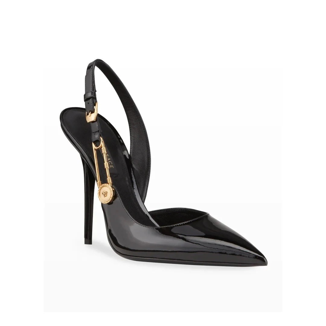 Versace 55mm Safety Pin Slingback Pumps - Black (different heel height - high stiletto, not 55mm)