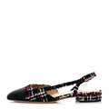Chanel Tweed Grosgrain Cap Toe CC Slingback Pump - Black/Red/White tweed