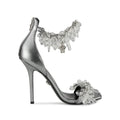 Versace Blue Leather Stiletto Heel Sandals - Silver