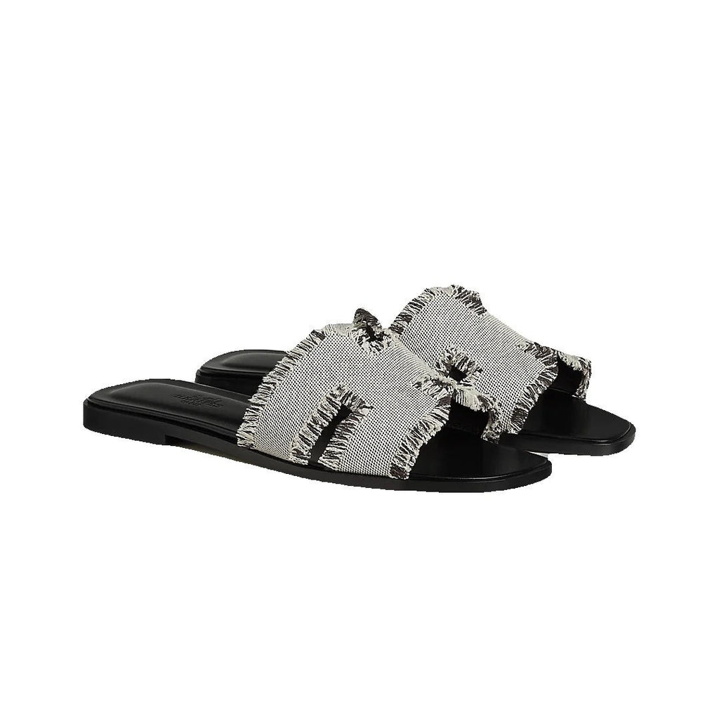 Hermès Oran Sandal - Black/White Canvas