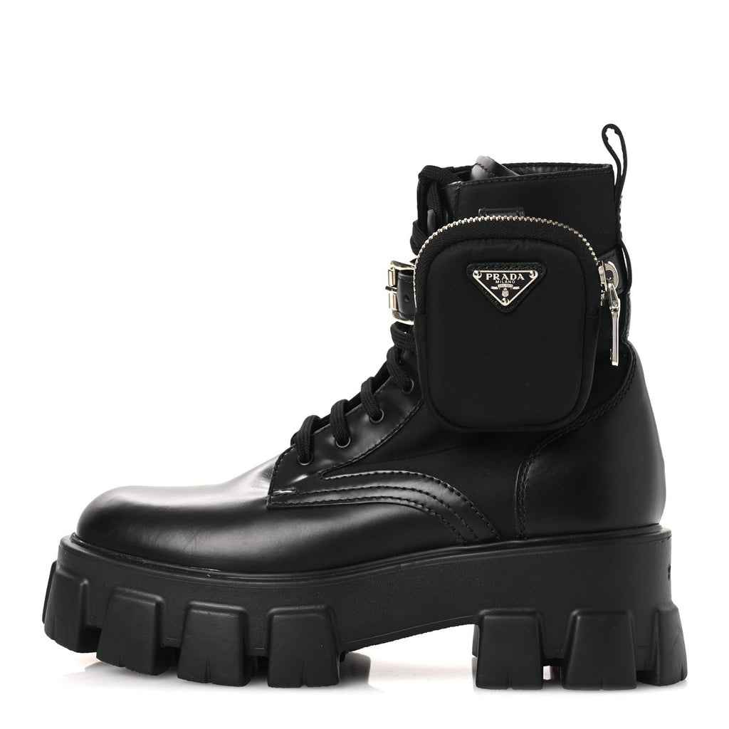 PRADA MONOLITH NYLON POUCH POCKET BOOTS BLACK