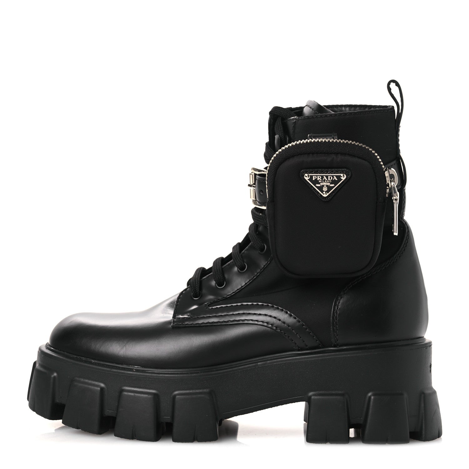 PRADA MONOLITH NYLON POUCH POCKET BOOTS BLACK