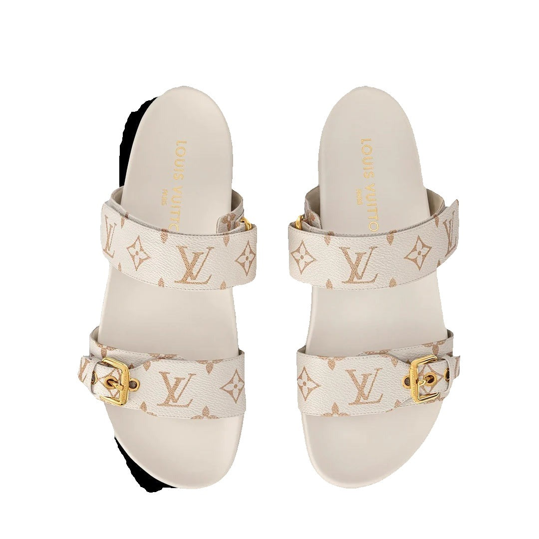 Louis Vuitton Patent Monogram Bom Dia Flat Mule Sandal - White Monogram