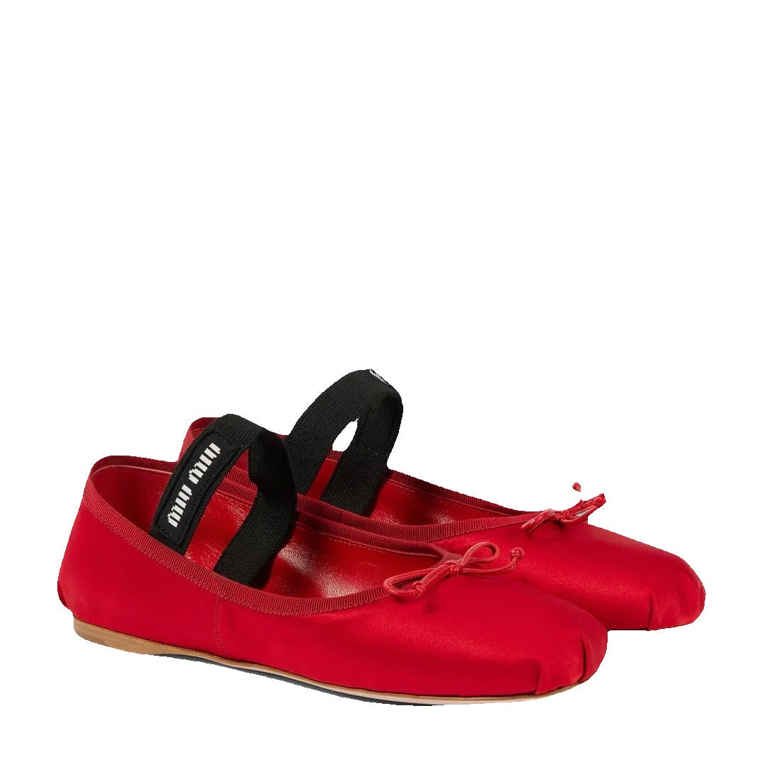Miu Miu Nappa Ruched Ballet Flats - Red