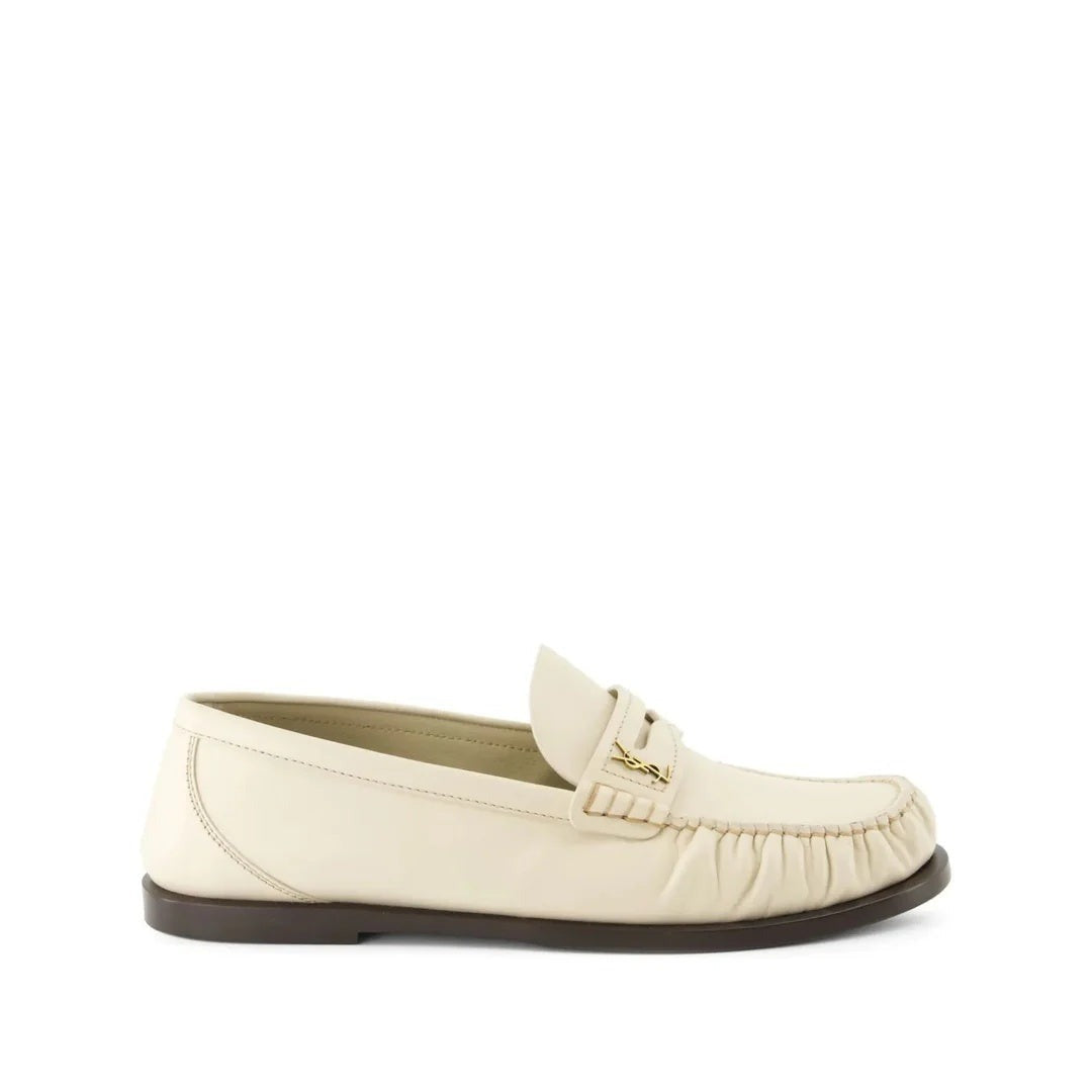 Saint Laurent Logo-Plaque Leather Loafers - White/Cream
