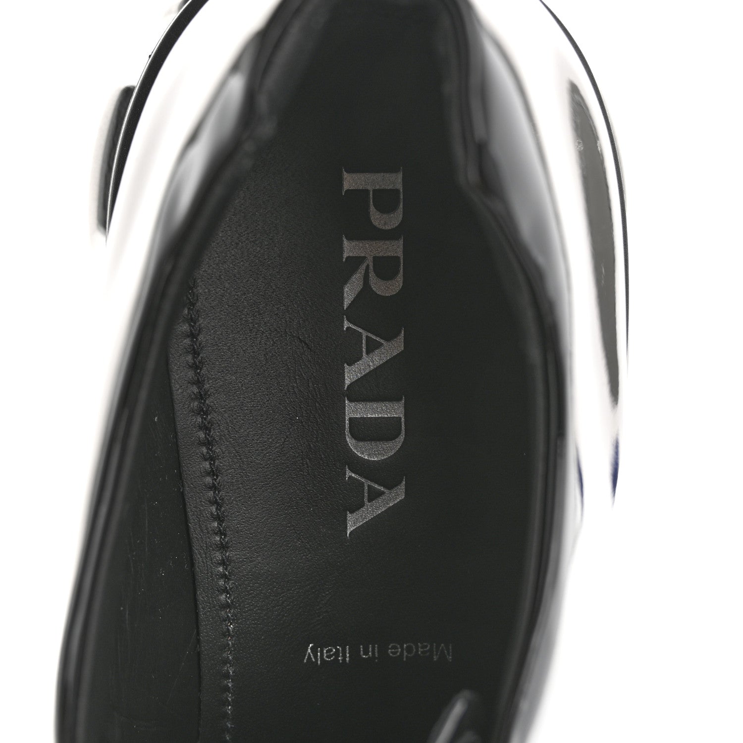PRADA MONOLITH DERBY LOAFERS BLACK PATENT BLACK