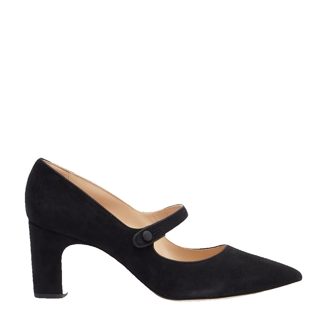 Manolo Blahnik Campariba Pointed Toe Mary Jane Pump - Black Suede