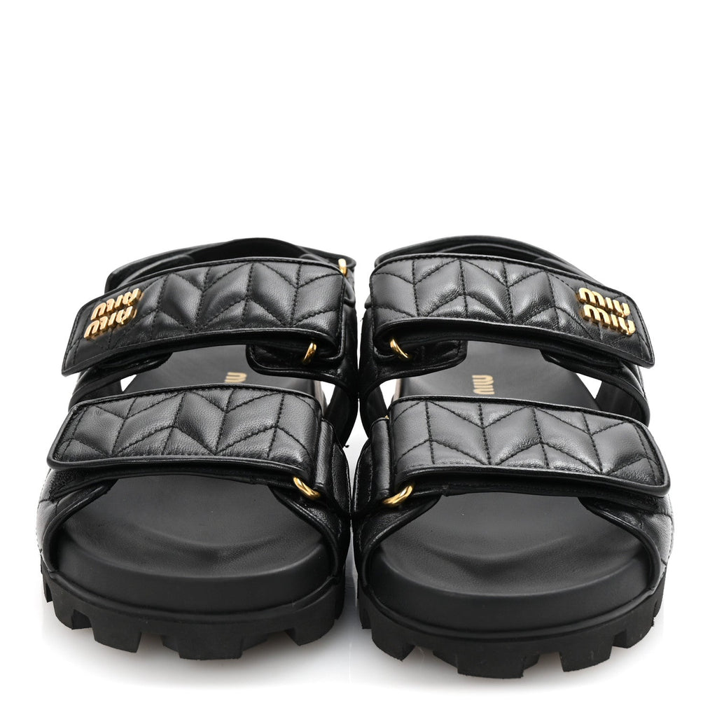 MIU MIU NAPPA MATELASSE SPORTY SANDAL BLACK
