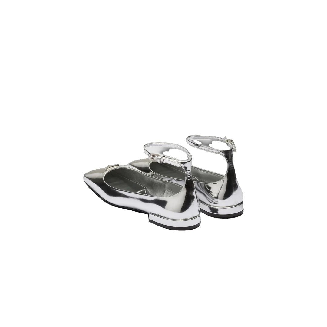 Prada Brushed Leather Ballerinas - Silver