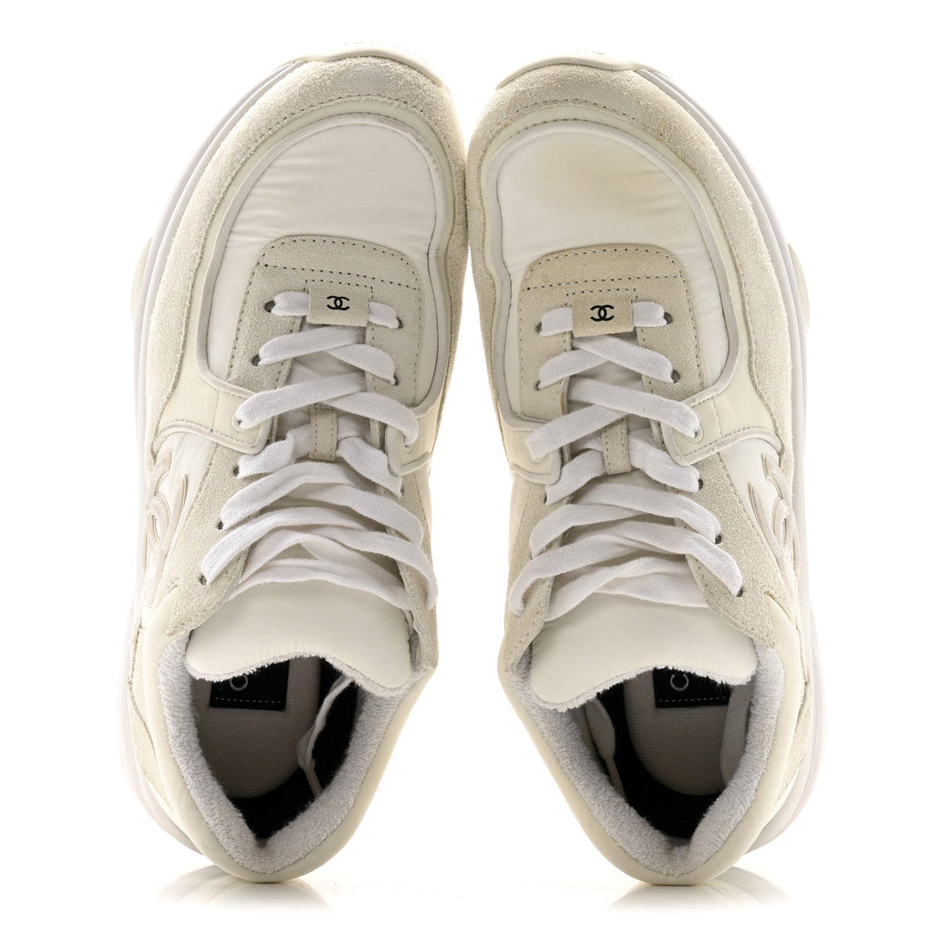 CHANEL FABRIC SUEDE CALFSKIN CC SNEAKERS PINK BEIGE PINK & WHITE