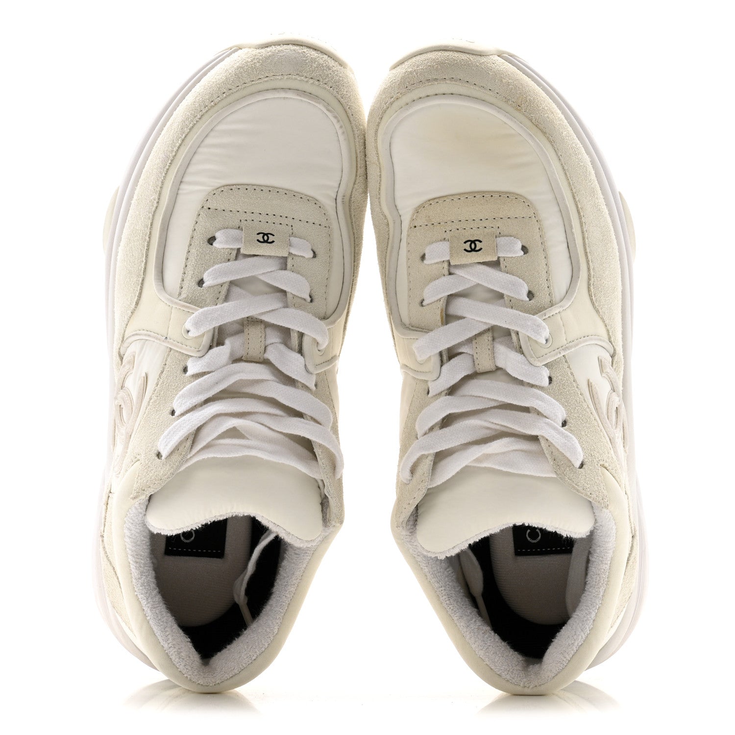 CHANEL FABRIC SUEDE CALFSKIN CC SNEAKERS PINK BEIGE PINK & WHITE