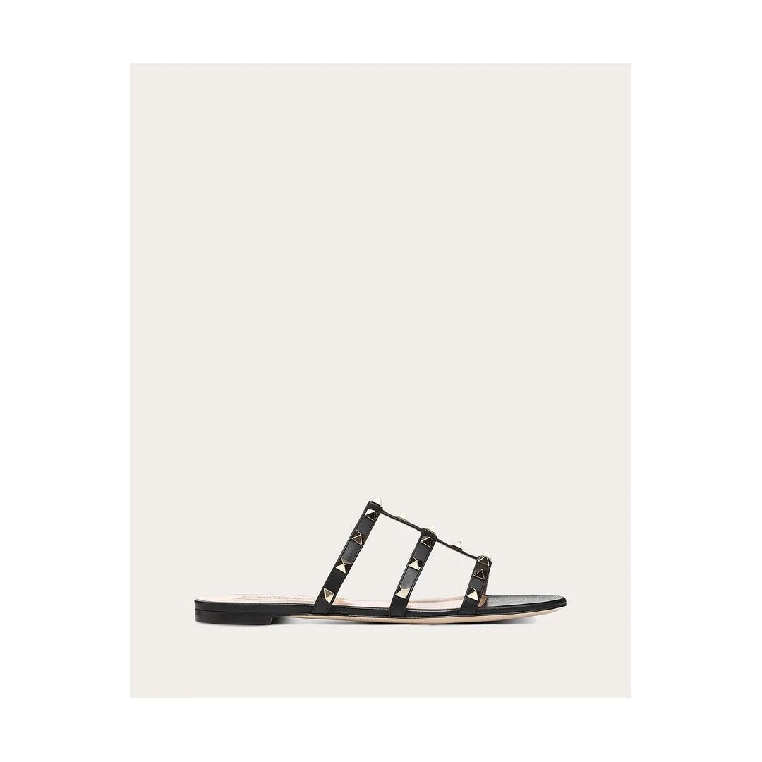 Valentino Garavani Rockstud Slide Sandal Suede 60mm Ebony - Black (multi-strap version)