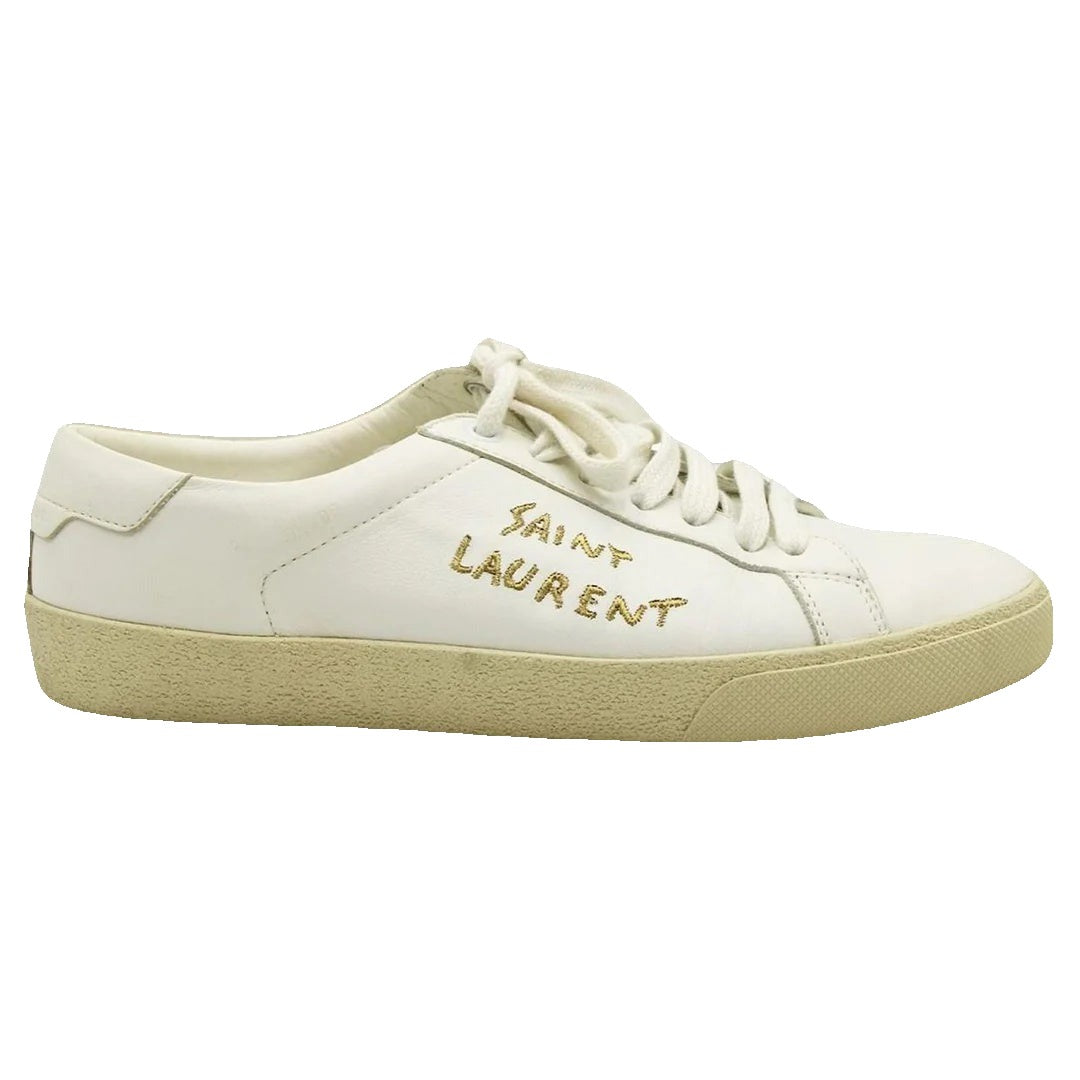 Saint Laurent Classic SL/06 Embroidered Sneakers - White with Gold Embroidery
