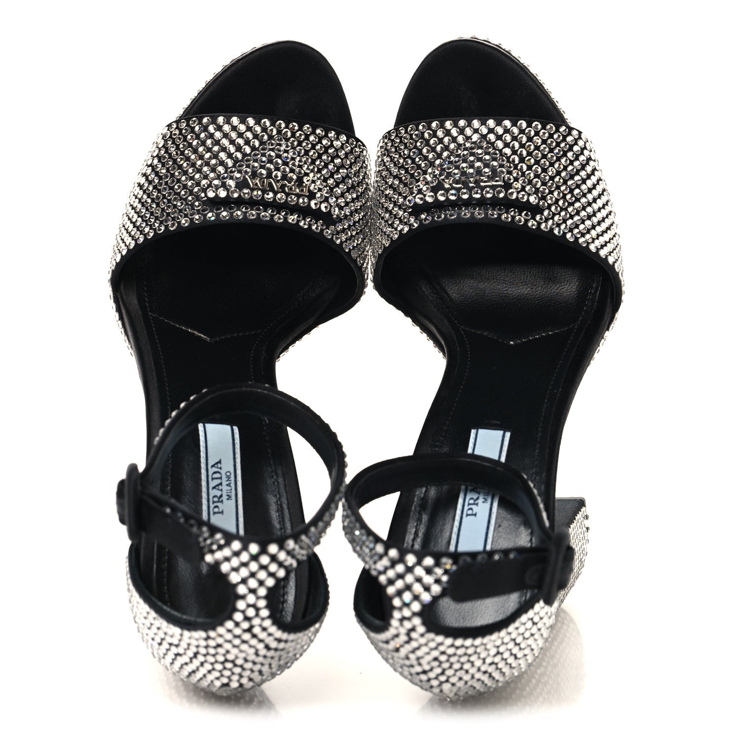 PRADA SATIN CRYSTAL TRIANGLE LOGO PLATFORM SANDALS CRISTAL YELLOW