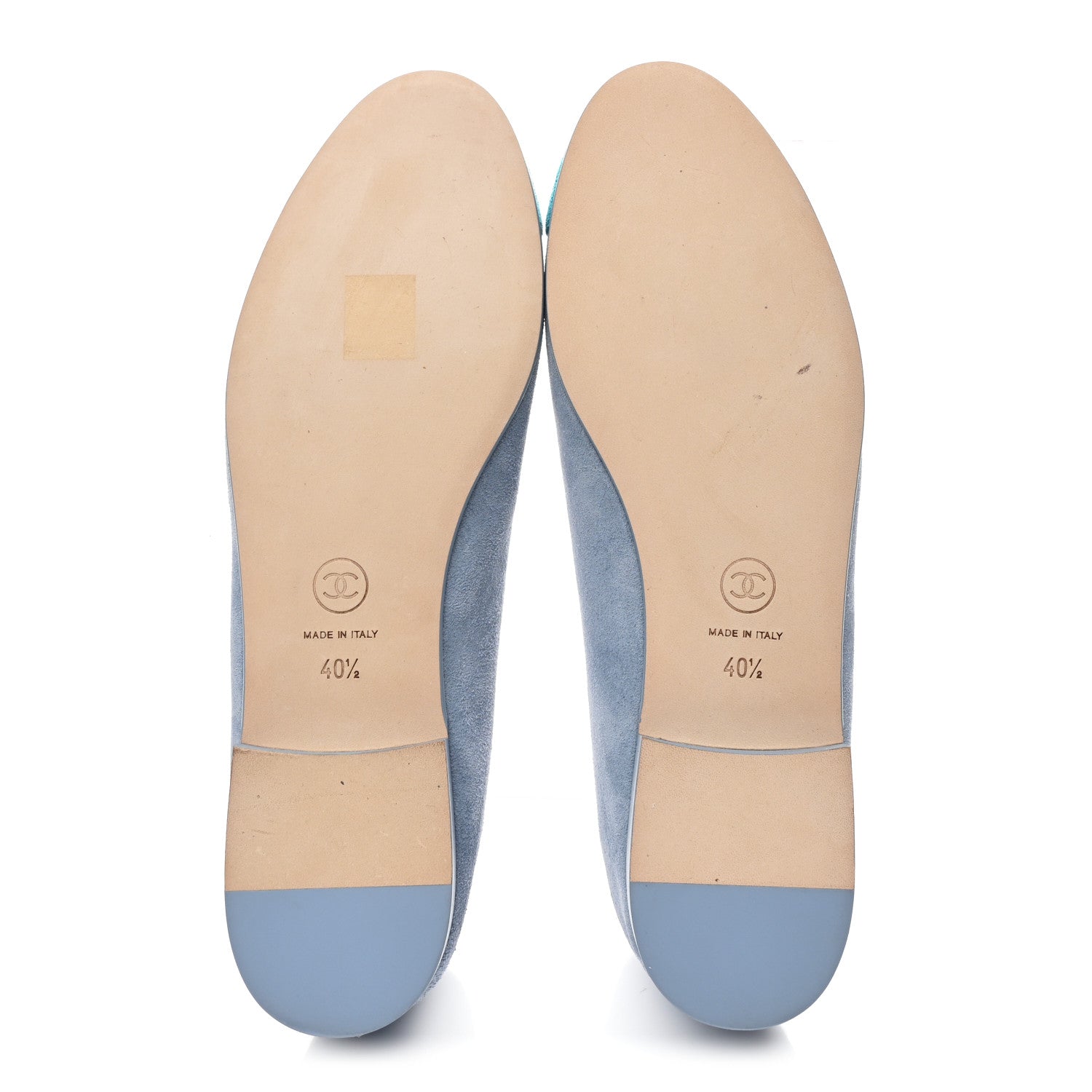 CHANEL SUEDE CAP TOE CC BALLERINA FLAT LIGHT BLUE TURQUOISE