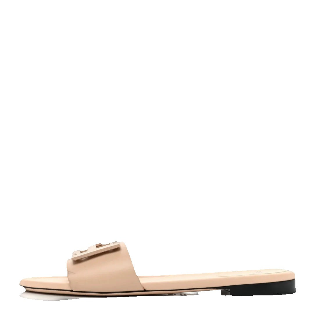 Fendi Vitello Baguette Flat Slide Sandal - Beige/Nude