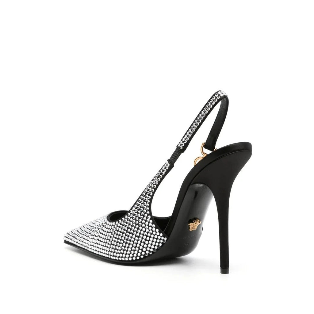 Versace Medusa Slingback Pumps Black - Crystal/Silver