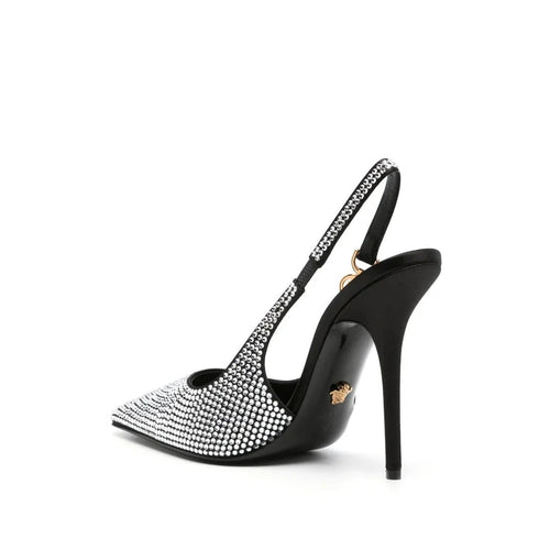 Versace Medusa Slingback Pumps Black - Crystal/Silver