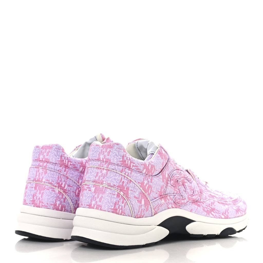 CHANEL TWEED SUEDE CALFSKIN CC SNEAKERS PINK & BEIGE